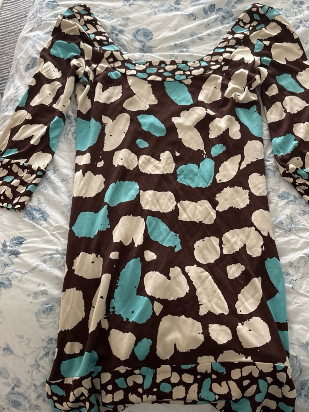Diane Von Furstenberg Brown, Cream & Teal Abstract Scoop-Neck Midi Dress